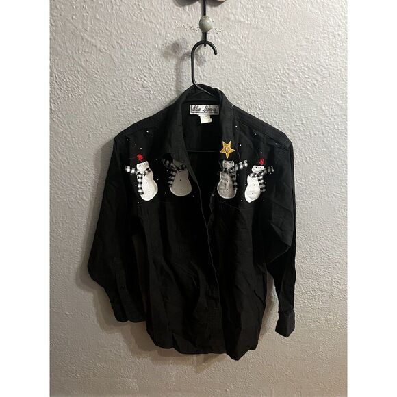 Blue Diamond top women's size medium black long sleeve button up - Picture 1 of 8